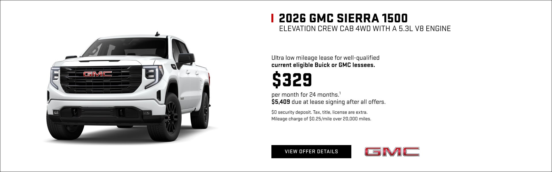 Ultra low mileage lease for well-qualified current eligible Buick or GMC lessees.

$299 per month...