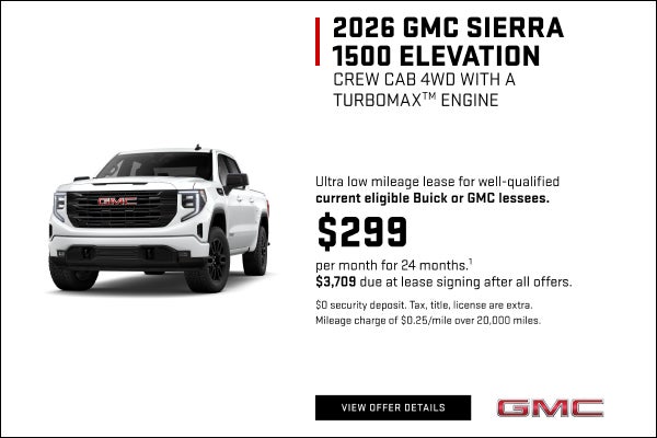 Ultra low mileage lease for well-qualified current eligible Buick or GMC lessees. 

$299 per mont...