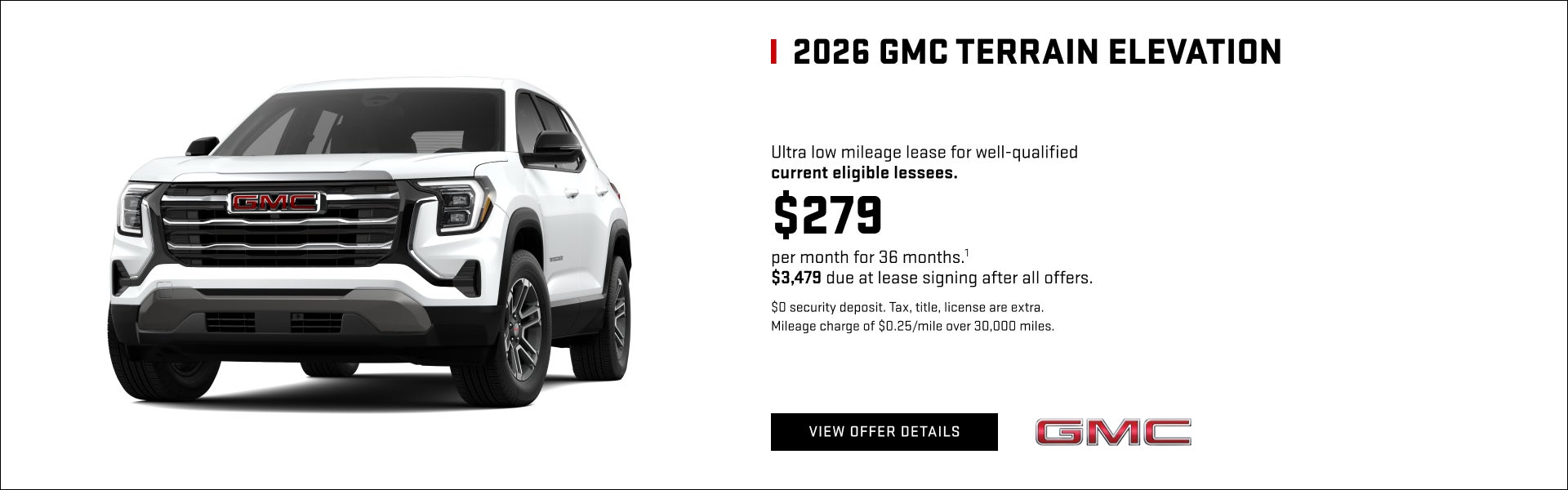 Ultra low mileage lease for well-qualified current eligible lessees.

$279 per month for 36 month...