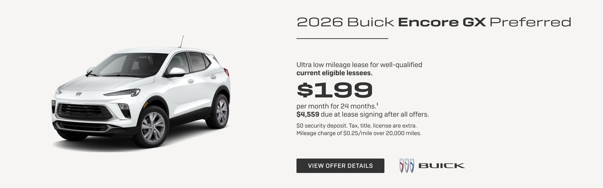 Ultra low mileage lease for well-qualified current eligible lessees.

$199 per month for 24 month...